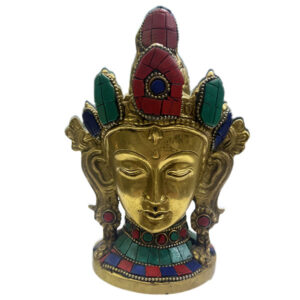 Cabeza de budha de bronce con incrustaciones de piedras producto