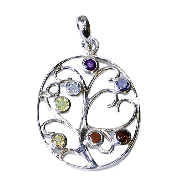 Colgante arbol de plata con 7 piedras semipreciosas